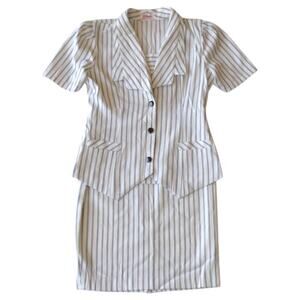 Vintage 70s Striped Skirt Suit Set - Short Sleeve Top and Pencil Skirt Medium